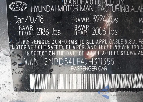 2018 Hyundai Elantra Sel from USA, damaged, VIN 5NPD84LF4JH311355